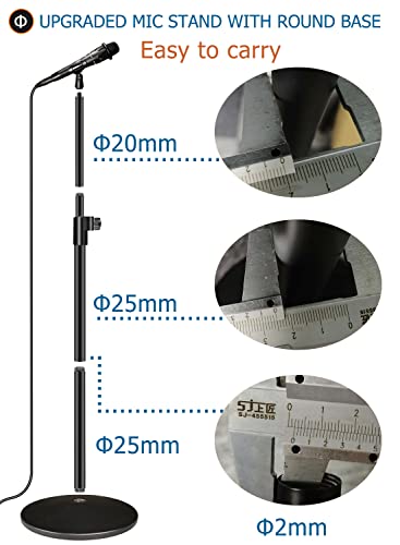 Microphone Stand, Detachable Weighted Round Base Mic Floor Stand With Boom Arm Pop Filter Mic Clips 3/8" To 5/8" Adapter Cable Ties, Height Adjustable From 48" To 63" For Snowball Blue Yeti #TOP2