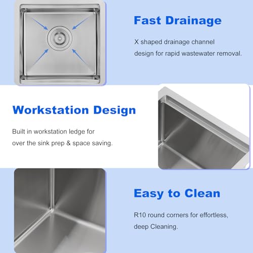 Image of 15 x 15 Undermount Bar Sinks, 15 Inch Stainless Steel 16 Gauge Handmade Single Bowl Prep Sink Workstation, Brushed Small Kitchen Sink with Cutting Board for RV, Wet Bar, Laundry & Outdoor Use