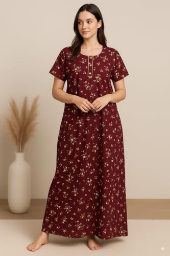 Image of Bahumaan Pure Cotton Nighty for Woman | Floral Gown for Women Nightwear with Pocket | Cotton Nighty for Women Stylish | Maxi for Women Cotton