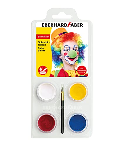 Eberhard Faber 579024 - Conjunto de maquilhagem infantil palhaço, 4 cores de maquilhagem com pincel e instruções