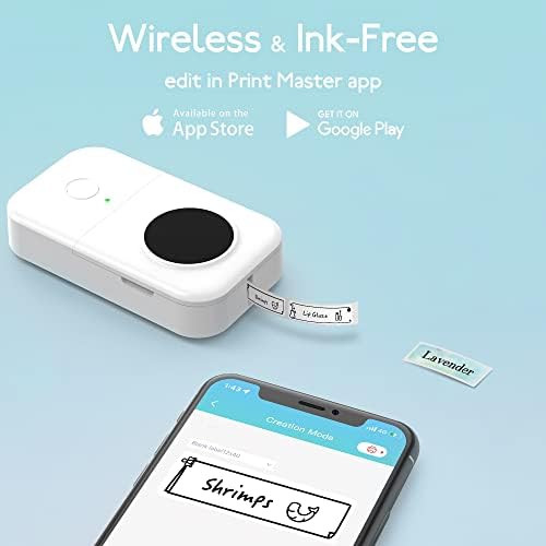 Phomemo D30 Bluetooth Label Maker, Thermal Sticker maker machine, Wireless Pocket Label Printer for iOS & Android System, For Home, Office, School, Super market-White