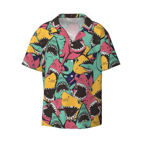 Chemise homme à manches courtes imprimé requin avec poche poitrine anti-transpiration