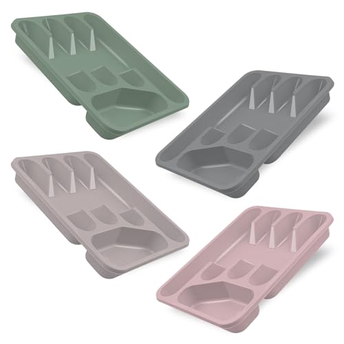 G4GADGET 5 Compartment Cutlery Tray Drawer Organiser, Random Colour, Durable Plastic, Non-Slip Utensil Holder for Kitchen Organisation