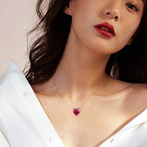 Aurora Tears Red Hearts Jewelry Sets Women 925 Sterling Silver Ruby Birthstone July Necklace/Earring Set Crystal Wedding Birthday Jewelry Ds0085R #TOP1