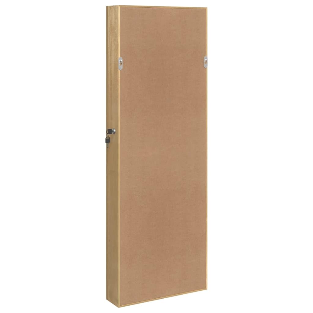 Szafka na biżuterię z lustrem do montażu na ścianie, 37,5 x 10 x 106 cm, z zamykanymi drzwiami, z lustrem, haczykami i półkami, materiał drewnopochodny do korytarza, sypialni i łazienki