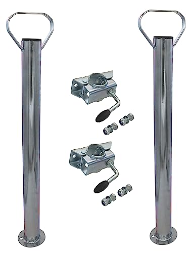 Trailer parts4u Anhänger Stützen Stützrohr Abstellstützen 700mm 70cm Rohrstütze Stützfuß/wahlweise mit Halter/Klemmschelle von Winterhoff/Befestigungsmaterial (2X + Halter & Verschraubung)