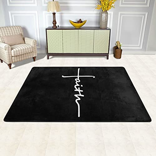 OKLRYNBV Faith Jesus Christian Vertical Cross Religious Area Rug 72"x48" Anti-Slip Floor Mat for Family Living Room and Bedroom
