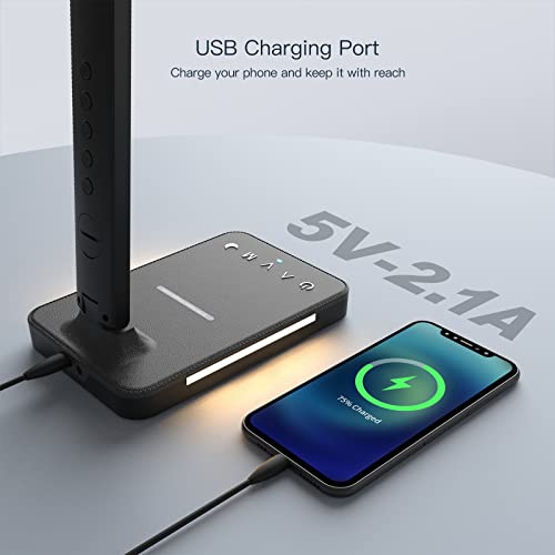 Banrterd Led Desk Lamp With Wireless Charger, Usb Charing Port For Home Office, Dimmable Eye-Protecting Desk Light With Night Light, Digital Alarm Clock, Temperature, Black #TOP1