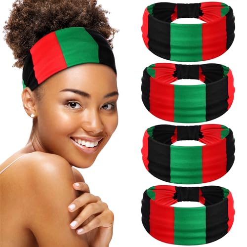 Hoteam 4 Pack African Headbands for Women Rasta, Red Black Green