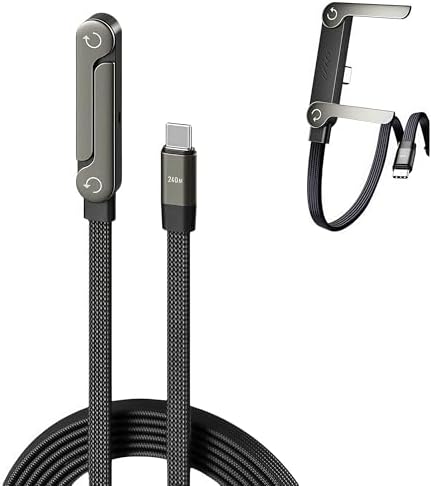 240W USB C to USBC Charger Cable sideways with Foldable Phone Stand, 1.5M 2-in-1 Fast dual Type-C Data Charging Lead Invisible Holder for iPhone 17 16 15 iPad Macbook Pro Galaxy S25 A53 Pixel etc