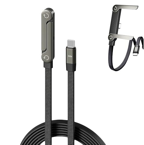 Câble USB C de Charge Rapide 240W avec Support de Téléphone pliable & invisible Intégré, 2en1 latéral Cable Chargeur USBC Tressé 1,5M pour iPhone 17 16 15,Samsung Galaxy,Google Pixel,Macbook pro