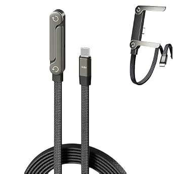 240W USB C to USBC Charger Cable sideways with Foldable Phone Stand, 1.5M 2-in-1 Fast dual Type-C Data Charging Lead Invisible Holder for iPhone 17 16 15 iPad Macbook Pro Galaxy S25 A53 Pixel etc