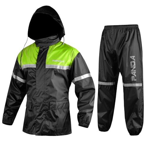 Motorcycle Rain Suits for Men & Women All Weather 2 Pieces Outdoors Waterproof Fishing Hiking Reflective Biker Windproof Suit (HI-VIZ GREEN, X-LARGE)