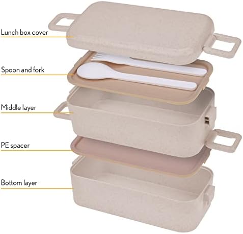 IJIAMY Bento Box with 2-Layer Compartment Lunch Box Adults, Sandwich Box, Bento Lunch Box for Adults and Kids Suitable for Microwave and Dishwasher, BPA Free