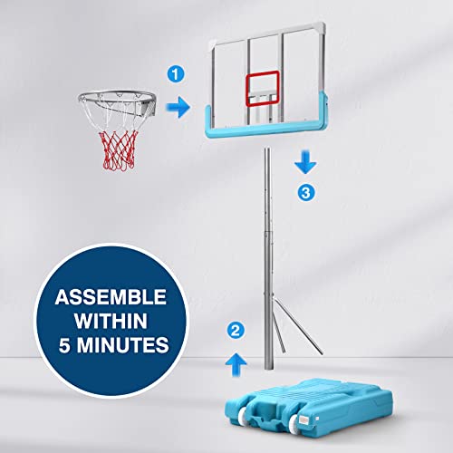 Basketball Pool Hoop Goal Poolside Portable Basketball System Stand 4.8Ft-5.8Ft Adjustable Height Inground Pool In Backyard/Driveway For Youth Adult With 35 Inch Shatterproof Backboard #TOP3