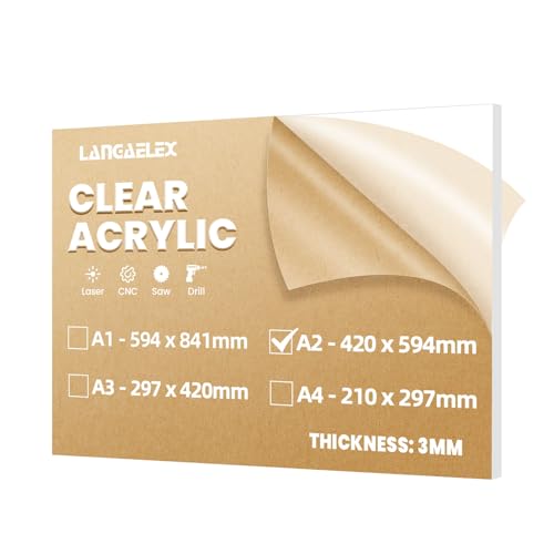 Langaelex Plaque Acrylique Transparente A2 (420 x 594 mm), 3mm Feuille Plastique pour Gravure Laser, Panneau de Bienvenue Mariage, Remplacement de Verre