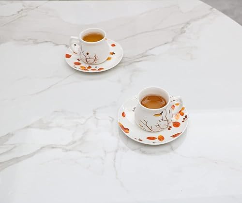 Vista 5 de GuangYang Juego de 6 tazas y platillos de café expreso de 2.5 onzas, diseño de otoño