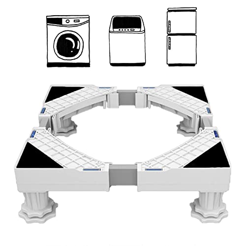 JEEWHEET Upgrade Base de Réfrigérateur Machine à Laver Réglable 41cm-64cm Hauteur 9-12 cm Socle Linge Base de Sèche-linge avec 4 Pieds, Réduction du Bruit Antichoc Effet Sèche-Linge