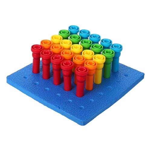 Alasum Juego de Tablero de Clavijas para Pequeños, 25 Clavijas en Forma de Hongo de Colores Brillantes, Plástico Duradero, Desarrollo de Motricidad Fina y Coordinación Mano-Ojo, Juguete