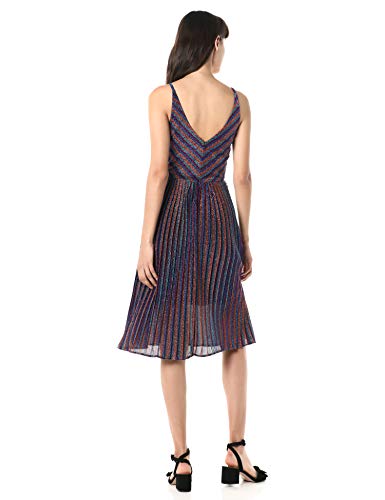 Dress The Population Women's Haley Sleeveless Plunging Fit & Flare Pleated Party Dress Dress, Metallic Cobalt Multi, S #TOP5