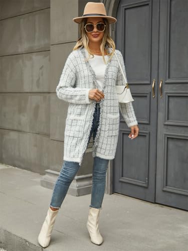 Image of Women's Long Sleeves Open Front Casual Leopard Print Fuzzy Knitted Sweater Cardigan Coat Outwear