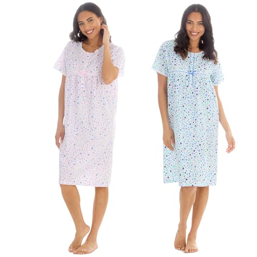 INSIGNIA Womens Pack of 2 Short Sleeve Poly Cotton Woven Nightshirts Nighties (Purple-Pink & Blue -Mint Floral, 22-24)