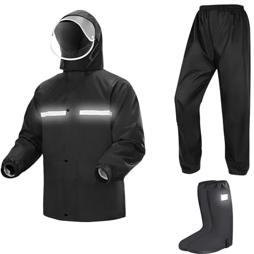 Opiniones de Donde Venden Impermeables que Puedes Comprar On-line. 43 Traje impermeable reflectante para adulto,Traje de lluvia de motocicleta con Impermeable Cubiertas de Zapato, (MX/US, Alfa, 3X-Grande, Regular, Regular, Negro)