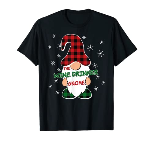 Vino Gnome Buffalo Plaid Corrispondenza Famiglia Pigiama di Natale Maglietta