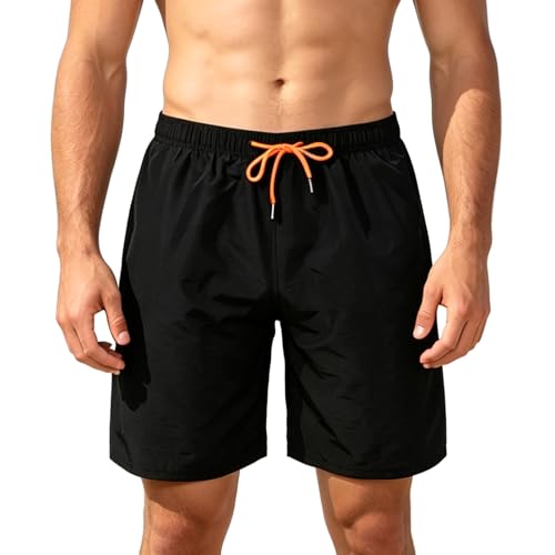 Image of SCCGKP Men’s Swim Shorts Quick Dry Beach Shorts Swim Trunkss Board Short with Mesh Lining Surfing Shorts (UK, Alpha, M, Regular, Regular, Black)