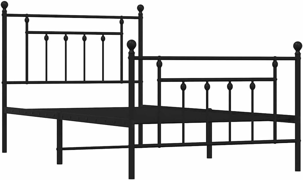 vidaXL Bed Frame Black Powder-Coated Steel Twin Industrial Bed Frame