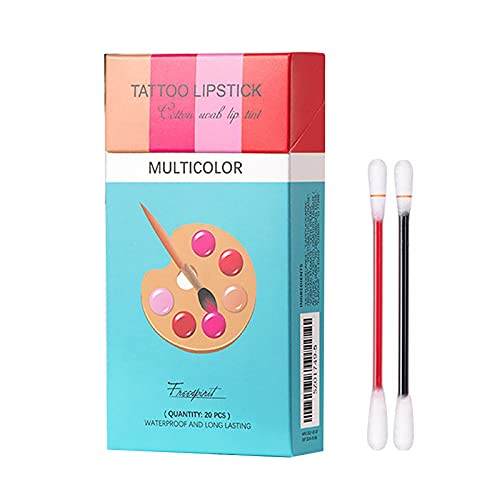 Sinzelimin 20PC-Box Womens Tattoo Lipstick Cotton Swab, Long Lasting Lip Gloss Cotton Swab Matte, Durable Waterproof Liquid Non-Stick Lipstick, Easy To Carry