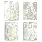 LiQunSweet 4 dijes rectangulares de concha de 4 estilos con medalla de la Virgen María, dijes religiosos de Santa para bricolaje, joyería, collar, pulsera, aretes, manualidades, bolsa, llavero