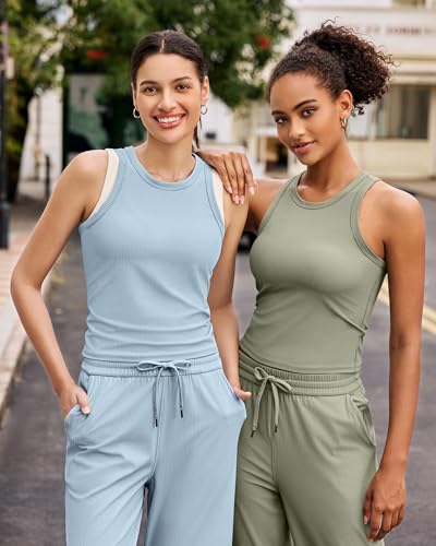 Image of G4Free Workout Tank Tops for Women Slim Fitted Racerback Ribbed Athletic Gym Yoga Tanks Summer Casual
