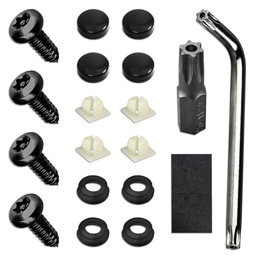 Tecledsn 4 Sets Black Anti Theft License Plate Screws Kits, Rustproof Stainless Steel Car Plate Mounting Hardware, M6 (1/4