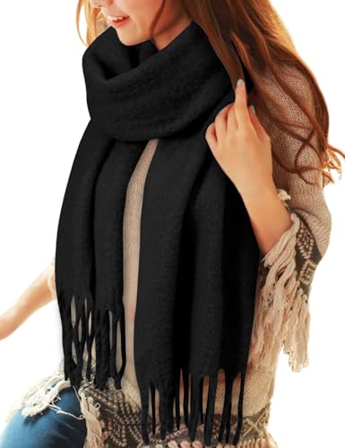 Image of heekpek Chunky Scarf for Women Ladies Winter Warm Fluffy Scarves Blanket Knitted Pashminas Oversized Thick Shawl, Black