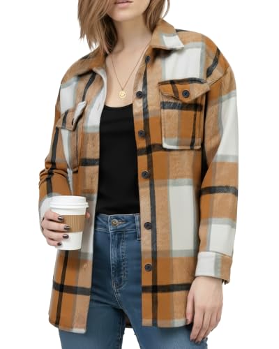 NY Threads Women's Flannel Shirt Plaid Shacket Fall Outfit Relaxed