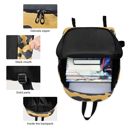 Backpack Lunch Box Set Large Capacity Travel Backpacks and Insulated Lunch Bag for Commute Hiking Picnic Yellow Black Camo Print3