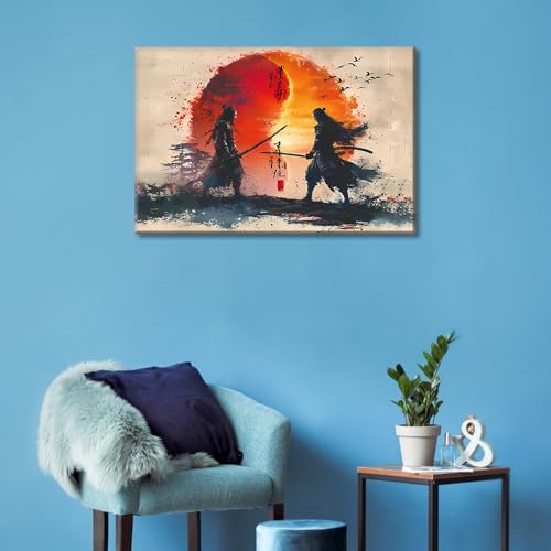 Toile murale guerrière Yin Yang tendue sur châssis tableau prêt à suspendre - 2