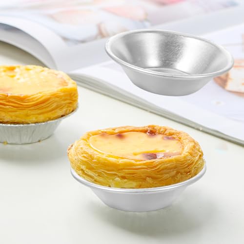 10pcs Aluminum Alloy Egg Tart Molds Round Shape Cupcake Mini Tiny Pie Baking Molds Reusable Metal Muffin Baking Cups Aluminum Egg Tart molds Yorkshire Pudding tin Muffin tin ramekins Pudding Moulds