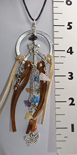 Bohemian Hippy Fetish Pendant Necklace Jewelry With Gemstones, Leather, Peace Sign, Bird And Butterflies #TOP25