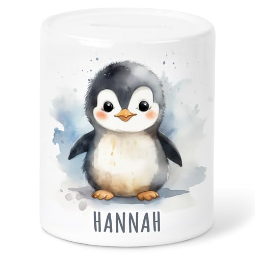 Pinguin Spardose Kinder personalisiert mit Namen Geldgeschenk zum Geburtstag für Jungen & Mädchen Geschenk Sparschwein aus Keramik