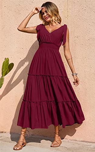 Image of PRETTYGARDEN Women's Cross Neck Summer Sleeveless Tiered Maxi Dress Beach Tie Strap Smocked Long Dresses Pleated Sundress
