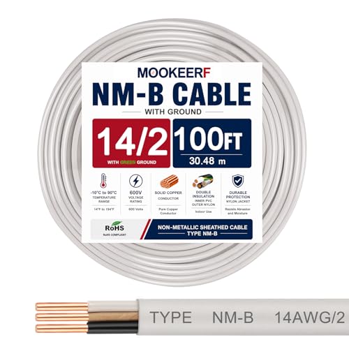 Image of 14 /2 Wire with Ground - 100FT 14 Gauge NM-B Non-Metallic Sheathed Cable 100% Pure Copper 14 AWG 2 Conductor Residential Indoor Wire for Outlets, Switches, Other Loads and Lighting Wiring Projects etc.