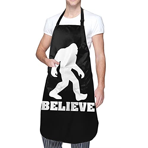 Believe Sasquatch Bigfoot Aprons with Pocket for Women Men, Adjustable Cooking Kitchen Apron