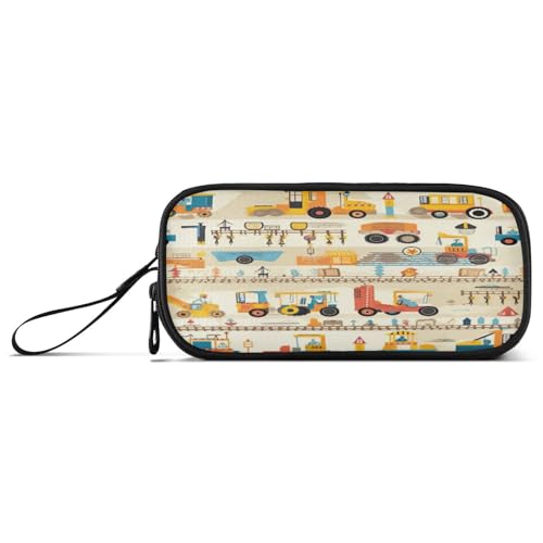 Waassud Trousse à crayons de grande capacité avec fermeture éclair - Motif véhicules sur rails, Multicolore, Trousse à crayons