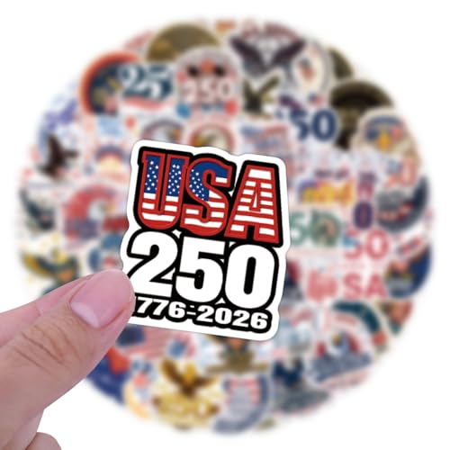 Image of 110PCS 250 Anniversary USA Stickers, America 250 Patriotic Vinyl Decals Set, 250th Anniversary Stickers for Laptop, Cooler, Car, Tumbler, USA 250th Anniversary Merchandise & Party Favors