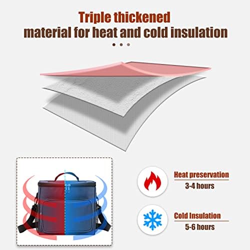KitchenRaku Insulated Picnic Lunch Bag, Large Portable Cool Tote Bags, Water-Resistant Thermal Leak-Proof bento Box Bag for Women, Men, Children for Work School Hiking Camping TG29 (TG29-navy Blue)