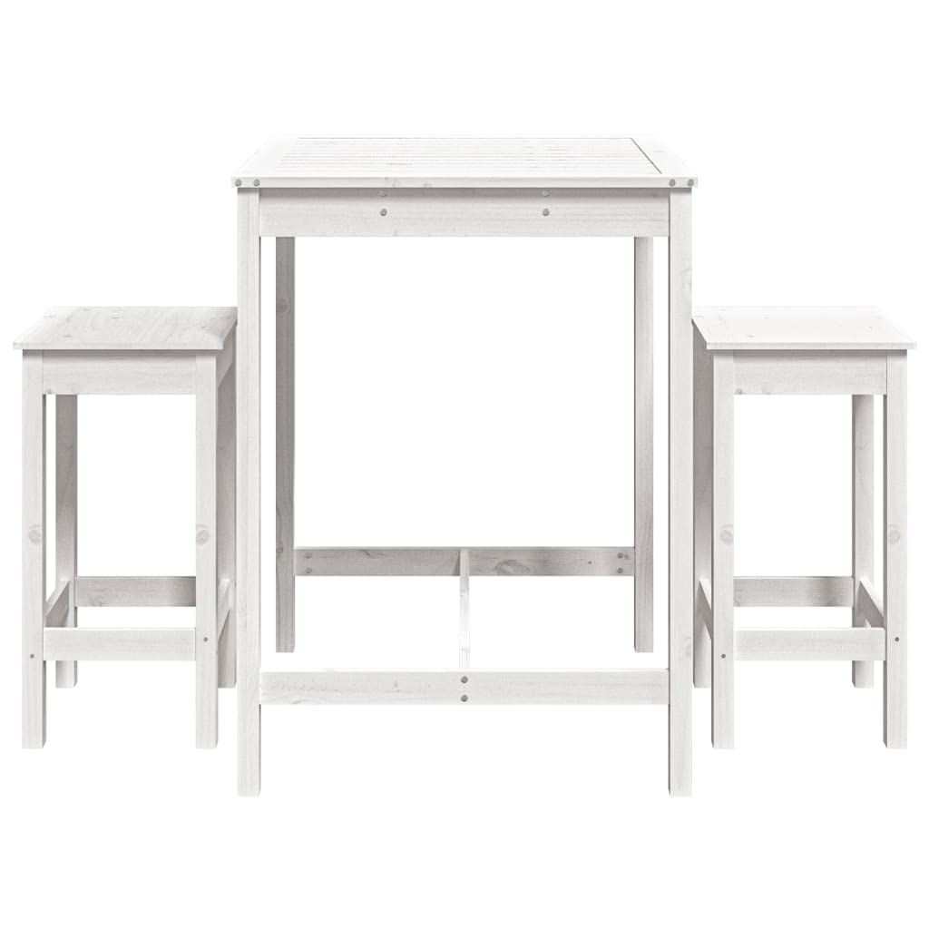 Juego de 3 barras de jardín de madera de pino maciza, color blanco, muebles de balcón, terraza, jardín, porche con mesa resistente y cómodos taburetes para fiestas relajadas y cenas en