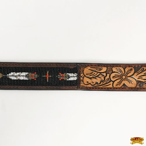 HILASON Western Genuine Leather Belt for Men Women Cowboy Cowgirl Handmade Unisex Full Grain Heavy Duty Tooled Beaded Belt3