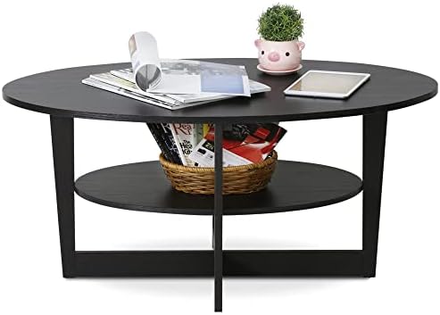 Furinno 15020WN Oval Coffee Table, Wood, Walnut, 89.99 (W) x 41.88 (H) x 50.01 (D) cm